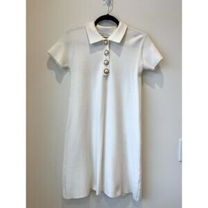 Zara Dress With Faux Pearls Small Ecru Polo Collar